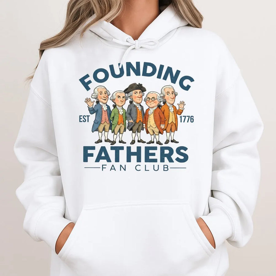 Founding Fathers Hoodie | Patriotic Cartoon Fan Club Design | Soft Cotton Blend | Gift for American History Buffs