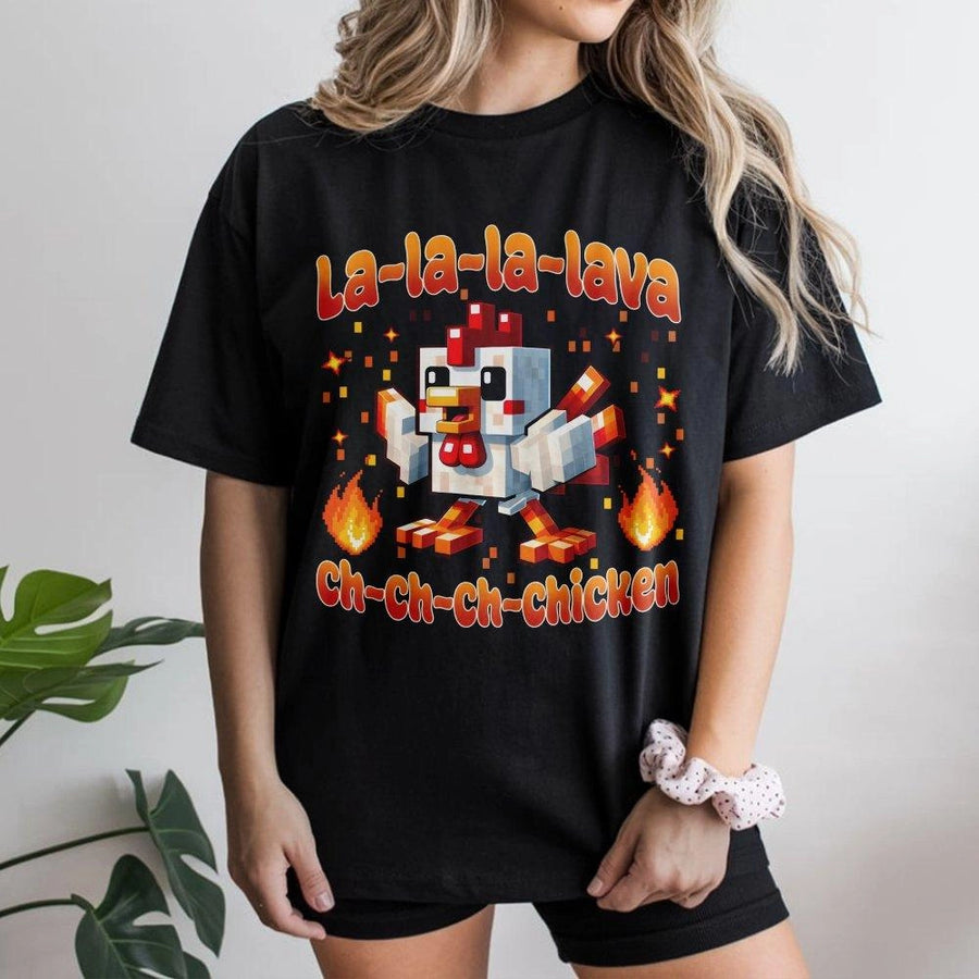 Pixel Chicken Graphic T-Shirt | Lava Flame Gaming Design | 100% Cotton Premium Tee | Unique Gamer Gift for Kids and Teens