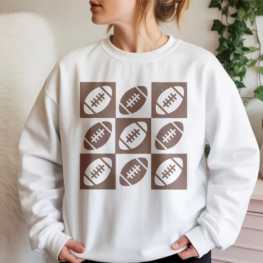 Checkered Football Shirt | Retro Game Day Grid Graphic | Premium Soft Cotton Tee | Gift for Football Mama