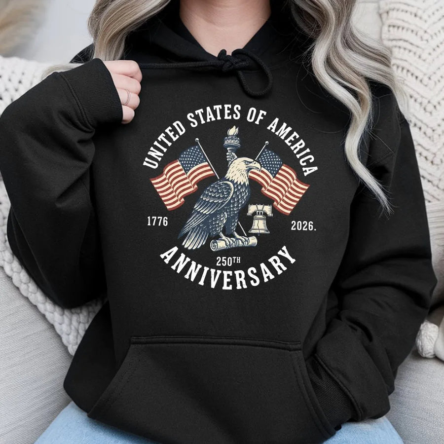 USA 250th Anniversary Hoodie | Vintage Patriotic Eagle 1776-2026 Graphic | Premium Cotton Blend | Commemorative 4th of July Gift for Patriots