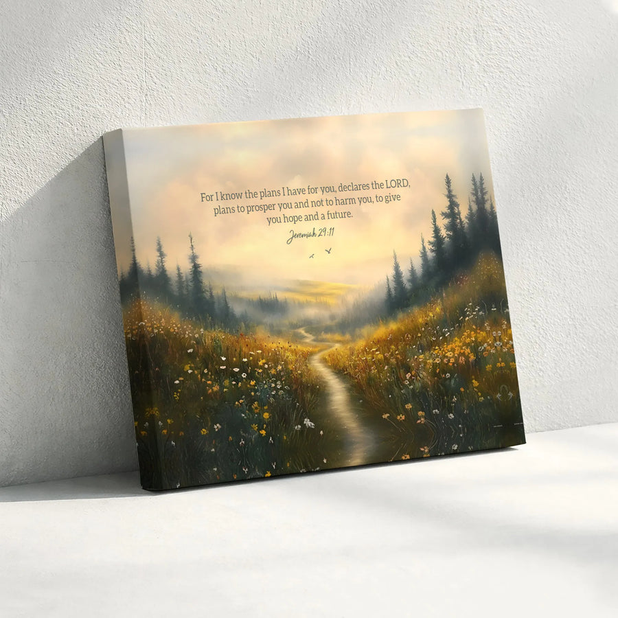 Jeremiah 29 11 Canvas Wall Art | Inspirational Scripture Art with Wildflower Meadow | Premium Christian Wall Decor | Inspirational Gift for Christian Home