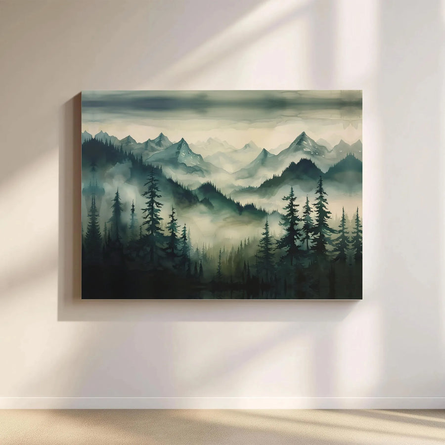 Misty Mountain Forest Canvas Wall Art | Foggy Pine Landscape Print | Gallery-Quality 1.25 Inch Thick Frame | Modern Nature Home Decor