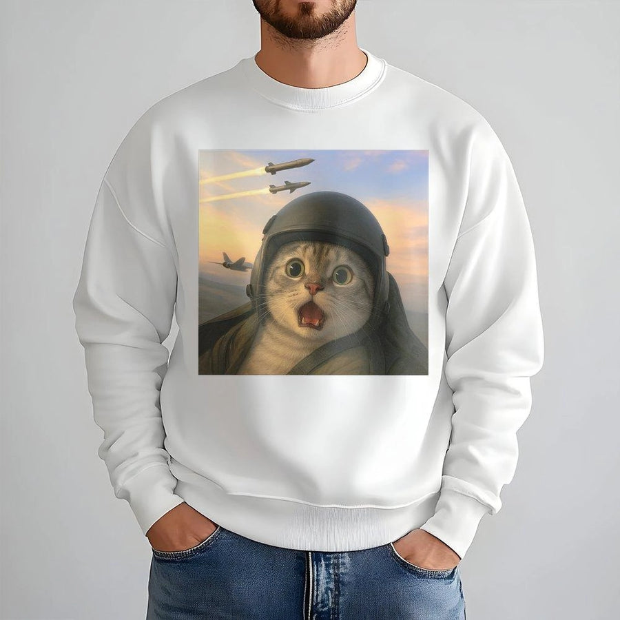 Pilot Cat Sweatshirt | Funny Fighter Jet Meme Graphic | Premium Soft Unisex Pullover | Unique Animal Lover Gift for Men and Women