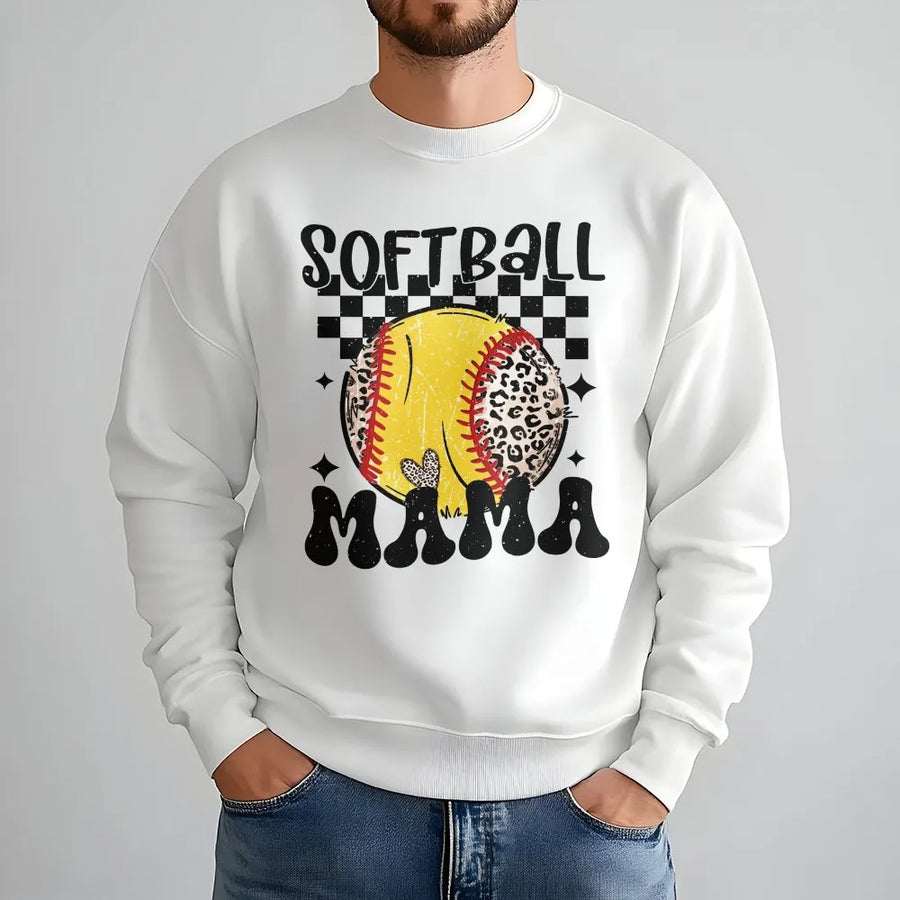 Softball Mama Sweatshirt | Retro Leopard Print Game Day Sweatshirt | Cozy Cotton-Blend Pullover | Gift for Sports Mom