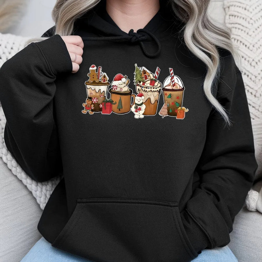 Christmas Coffee Hoodie | Cute Gingerbread Latte Graphic | Premium Cotton Blend | Cozy Holiday Gift for Her & Coffee Lovers