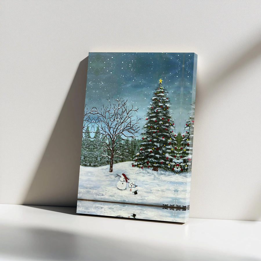 Christmas Snowman Canvas Wall Art | Winter Landscape Painting | Premium Gallery Wrapped Decor | Festive Holiday Home Gift