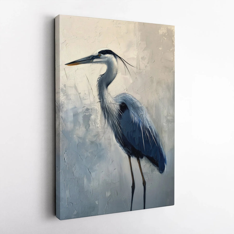 Great Blue Heron Canvas Wall Art | Textured Oil Painting Style Print | Premium Gallery Wrapped Canvas | Coastal Home Decor Gift for Bird Lovers
