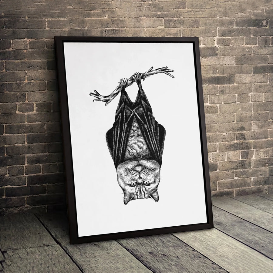 Bat Cat Hybrid Canvas Print | Surreal Animal Wall Art | Premium Gallery-Wrapped Stretched Canvas | Gothic Home Decor Gift