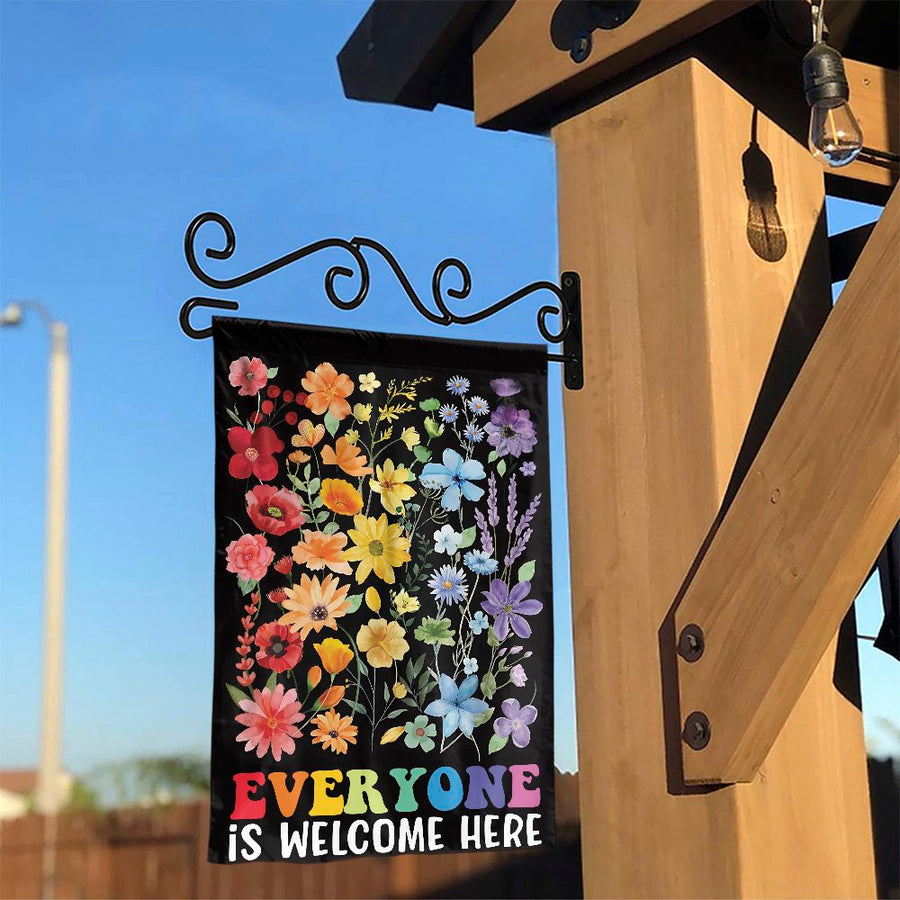 Everyone Is Welcome Here Garden Flag | Vibrant Floral Inclusion Yard Decor | Weather-Resistant Premium Polyester | Equality & Kindness Gift for Home