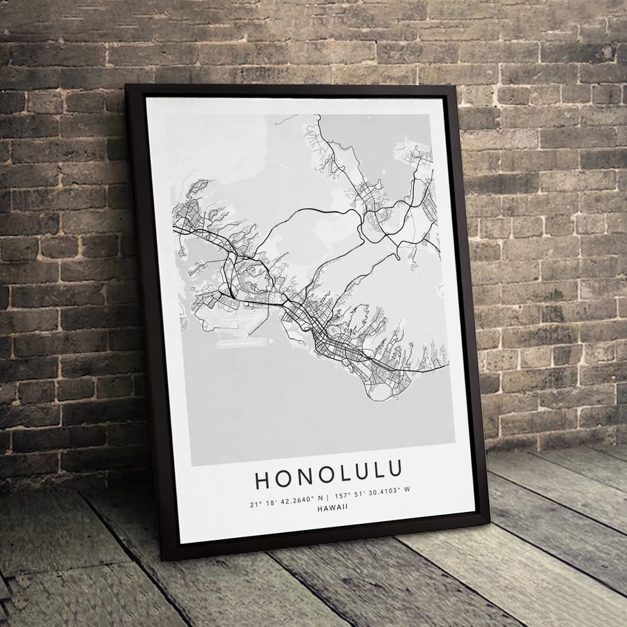 Honolulu Street Map Canvas Print | Minimalist Hawaii City Decor | Premium Gallery Wrap Wall Art | Travel Gift for Hawaii Lovers