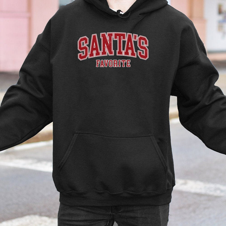 Santa's Favorite Hoodie | Retro Varsity Christmas Sweatshirt | Premium Cotton-Blend | Funny Holiday Gift For Women And Men