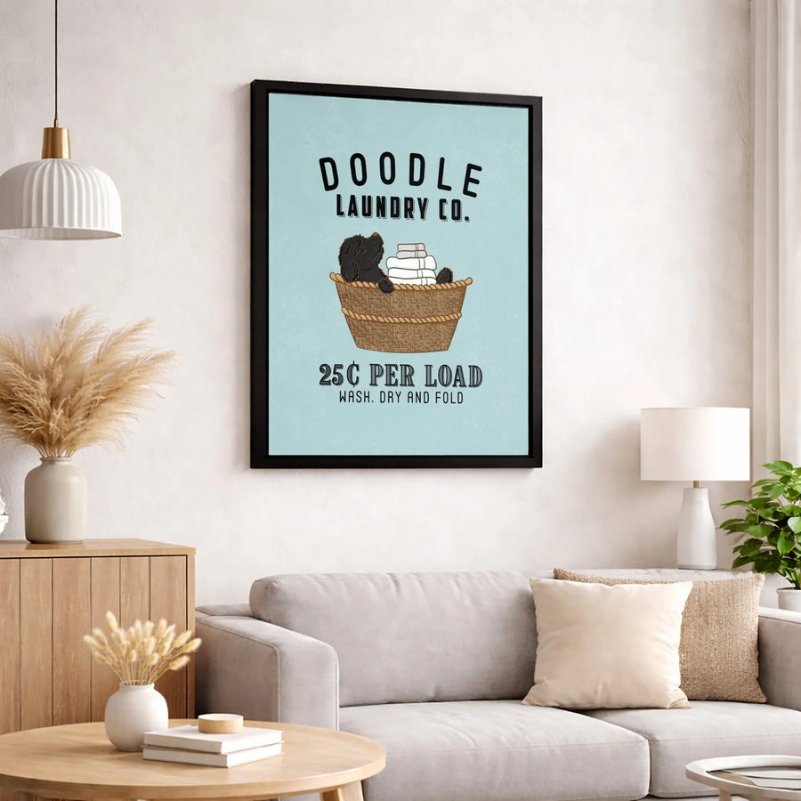 Doodle Dog Laundry Room Canvas Art | Funny Laundry Co. Quote Wall Decor | Gallery-Wrapped Premium Canvas | Cute Gift for Dog Lovers