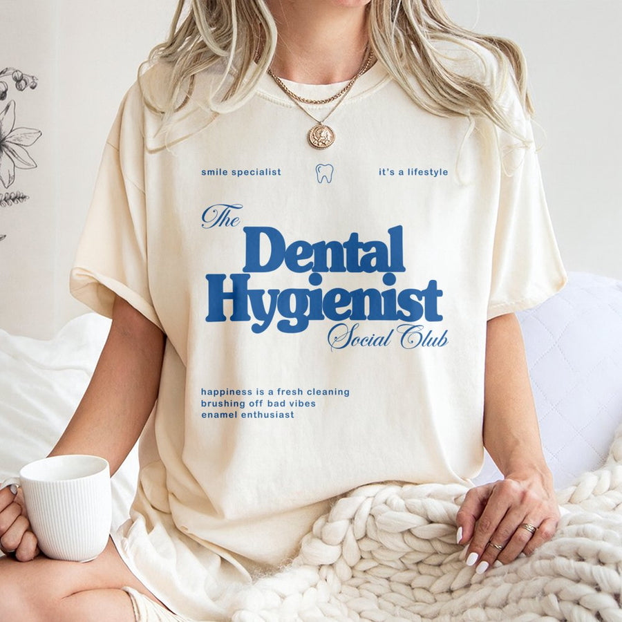 Dental Hygienist Social Club T-Shirt | Smile Specialist Aesthetic Graphic Tee | 100% Cotton Premium Quality | Graduation Gift for Dental Hygienist