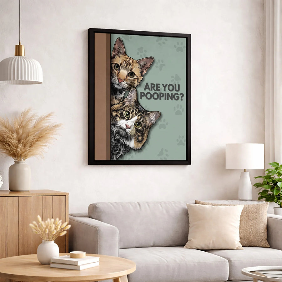 Funny Cat Bathroom Wall Art | Are You Pooping Cute Kitten Poster | Premium Gallery-Wrapped Canvas Print | Humorous Home Decor Gift