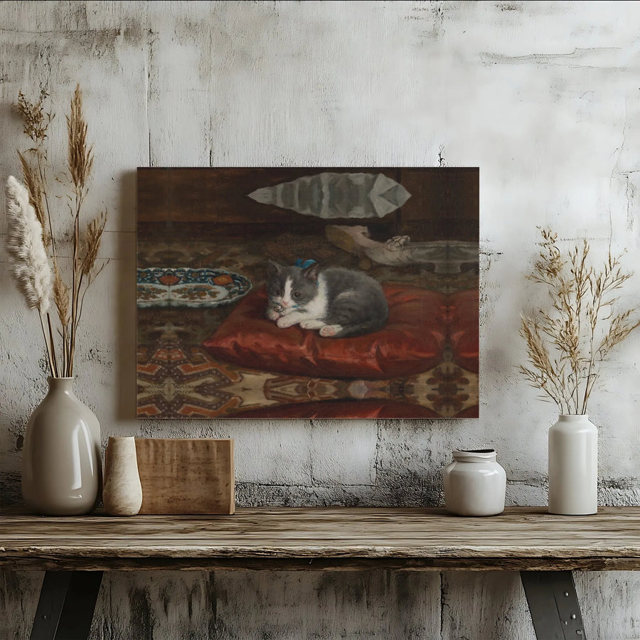 Vintage Cat Painting Canvas Art | Antique Kitten Oil Painting Reproduction | Fade-Resistant Premium Canvas | Collector's Home Decor Gift for Cat Lovers