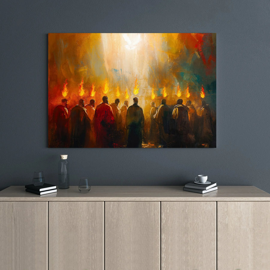 Pentecost Canvas Art | Tongues Of Fire And Holy Spirit Dove | Premium Gallery Wrapped Wall Decor | Christian Religious Home Gift