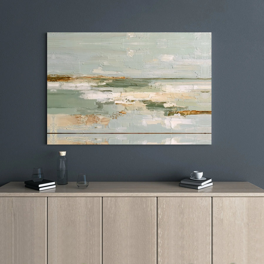 Sage Green Coastal Wall Art | Abstract Seascape Canvas Print | Textured Gallery Wrap Decor | Premium Gift for Beach House Modern Home