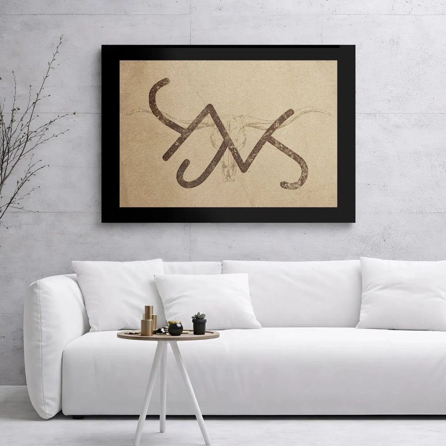 Western Ranch Brand Canvas Print | Steer Skull Silhouette Wall Art | Premium Gallery Wrapped Decor | Rustic Farmhouse Gift For Ranchers