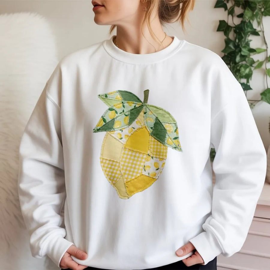 Lemon Patchwork Sweatshirt | Vintage Quilt Style Graphic | Soft Cotton Blend | Coquette Aesthetic Gift for Her
