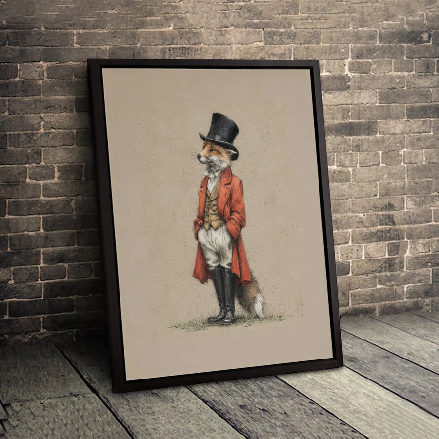 Anthropomorphic Fox Wall Art | Gentleman Fox in Top Hat and Tailcoat | Gallery Quality Canvas Print | Whimsical Animal Home Decor Gift
