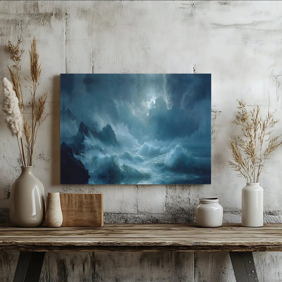 Stormy Ocean Canvas Wall Art | Atmospheric Seascape Painting | Premium Fade-Resistant Print | Large Home & Office Decor Gift