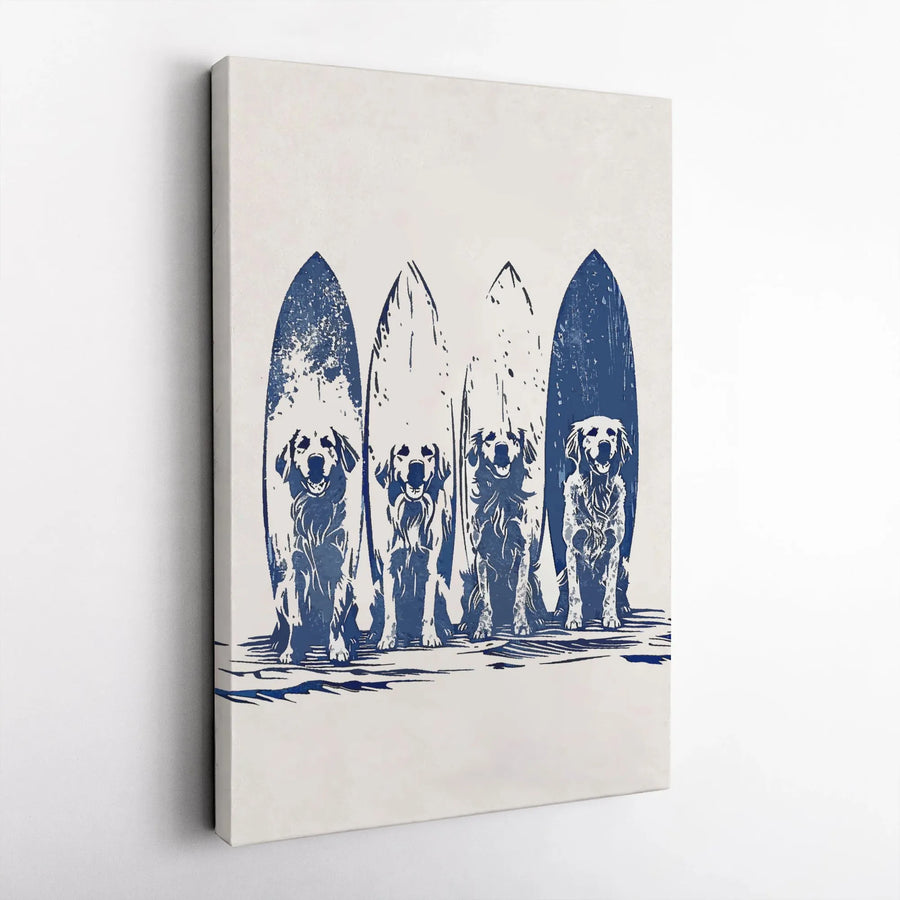 Golden Retriever Surfer Dog Canvas Print | Coastal Beach House Wall Art | Premium Gallery-Wrapped 1.25" Profile | Gift for Dog Lovers
