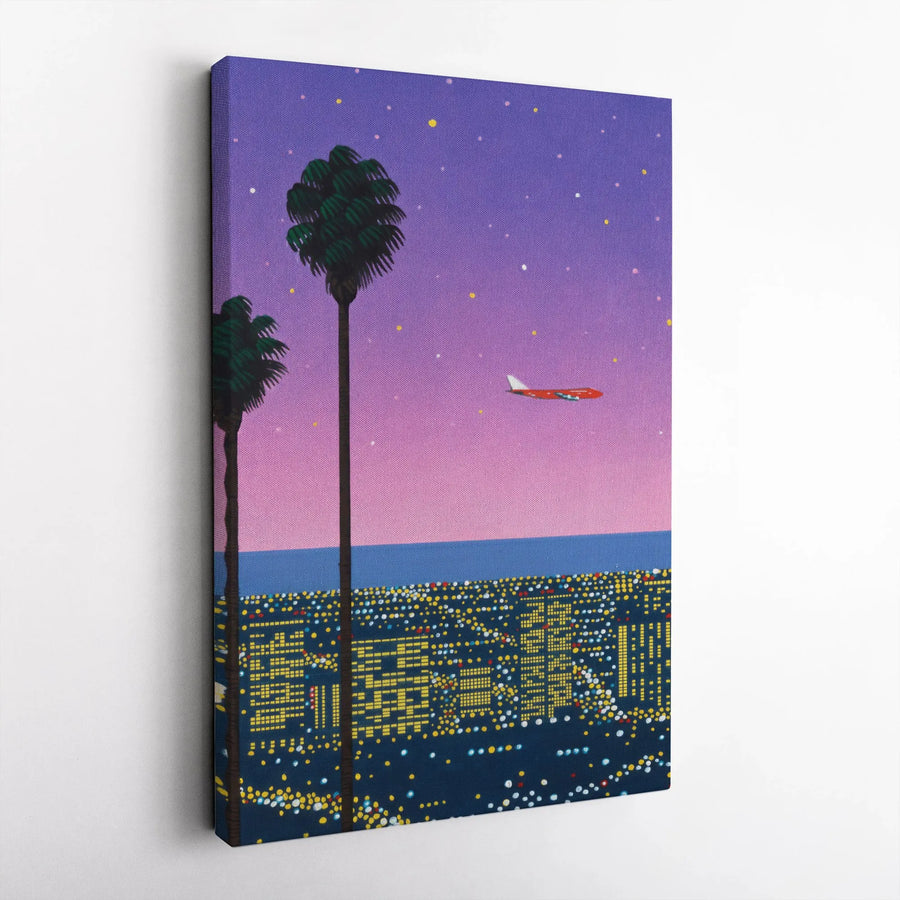 Los Angeles Cityscape Canvas Print | Retro Synthwave Sunset with Palm Trees | Premium Gallery-Wrapped Wall Art | Modern Home & Office Decor Gift