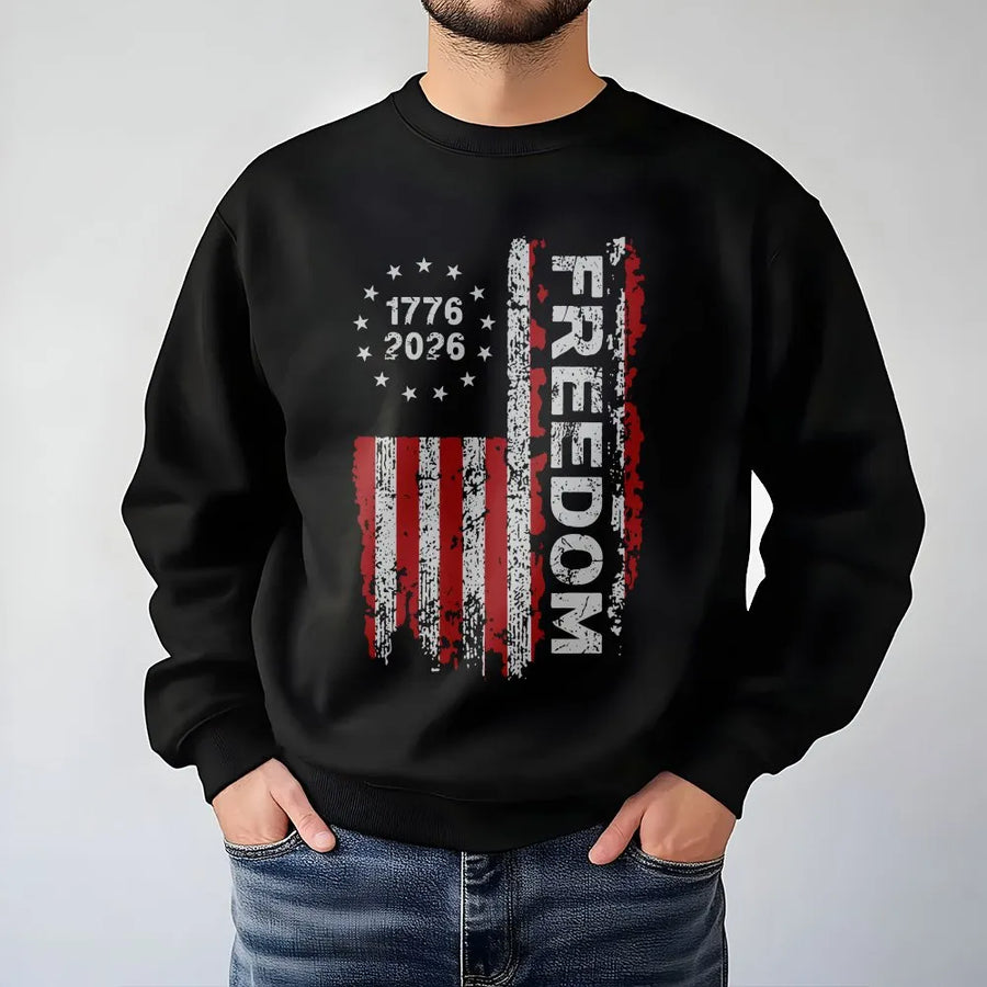 USA 250th Anniversary Sweatshirt | Distressed Freedom Flag Graphic | Premium Cotton | Commemorative 1776-2026 Patriotic Gift for Men and Women