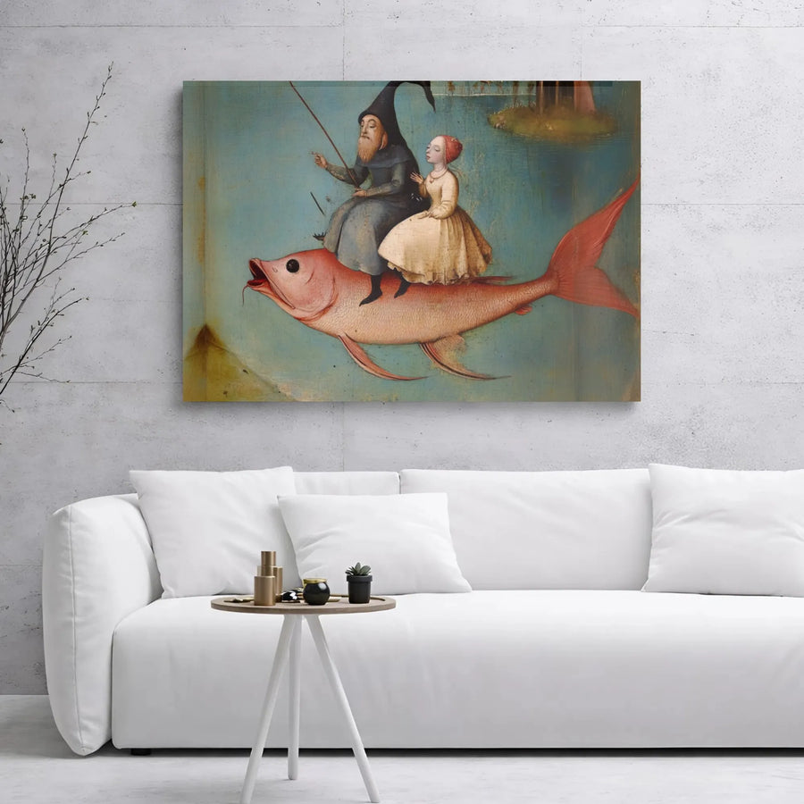 Hieronymus Bosch Canvas Art | The Garden of Earthly Delights Flying Fish | Gallery Wrapped Premium Print | Surrealist Wall Decor for Home Office
