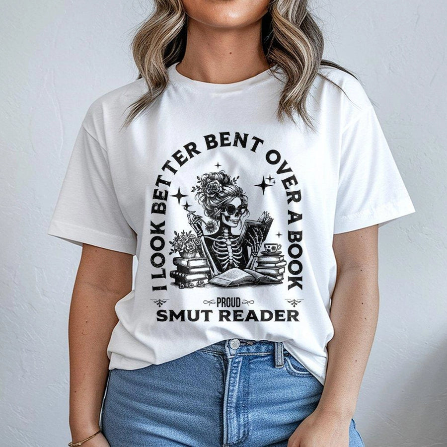 Smut Reader T-Shirt | Skeleton Book Lover Graphic Tee | Premium Cotton Spicy Bookish Apparel | Funny Gift For Dark Romance Readers