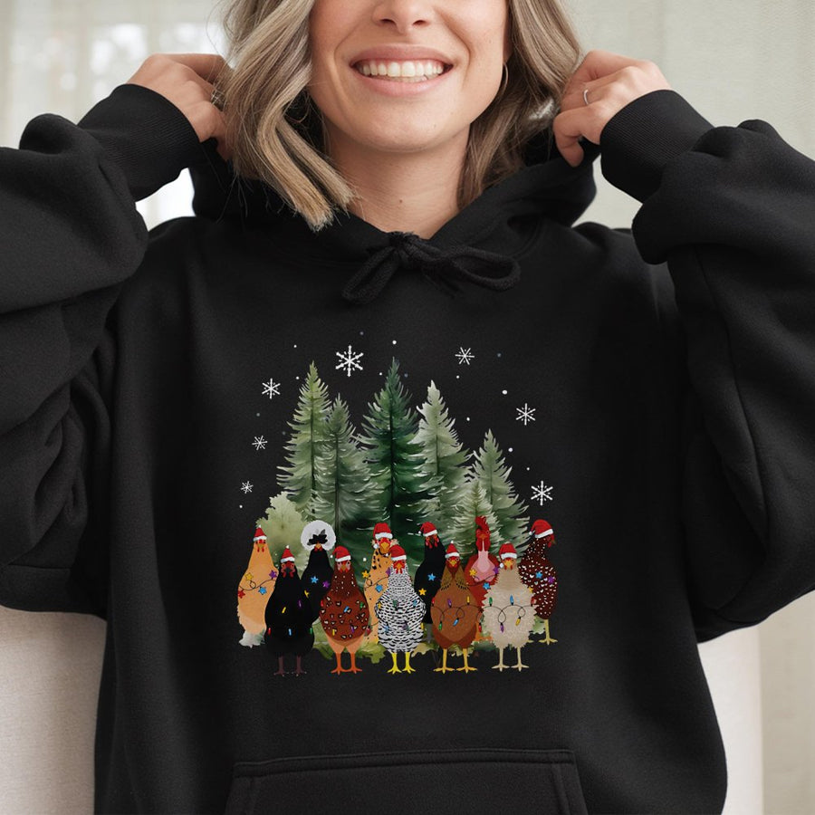 Christmas Chicken Hoodie | Cute Holiday Farm Animal Graphic Sweatshirt | Premium Cotton Blend | Gift for Chicken Mom or Farmer