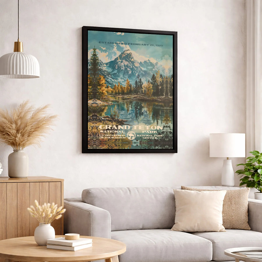 Grand Teton National Park Canvas Wall Art | Vintage Travel Poster Print | Premium 1.25-inch Gallery Profile | Hiking & Nature Lover Gift Decor