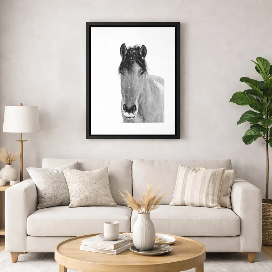 Horse Portrait Canvas Wall Art | Winter Equestrian Snowy Animal Print | Premium 1.25-Inch Gallery Wrap | Rustic Farmhouse Home Decor Gift