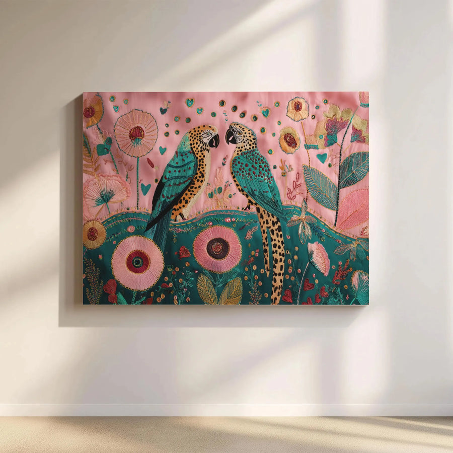 Parrot Canvas Wall Art | Textured Botanical Garden Print | Premium 1.25" Gallery Wrap | Tropical Boho Home Decor Gift for Bird Lovers