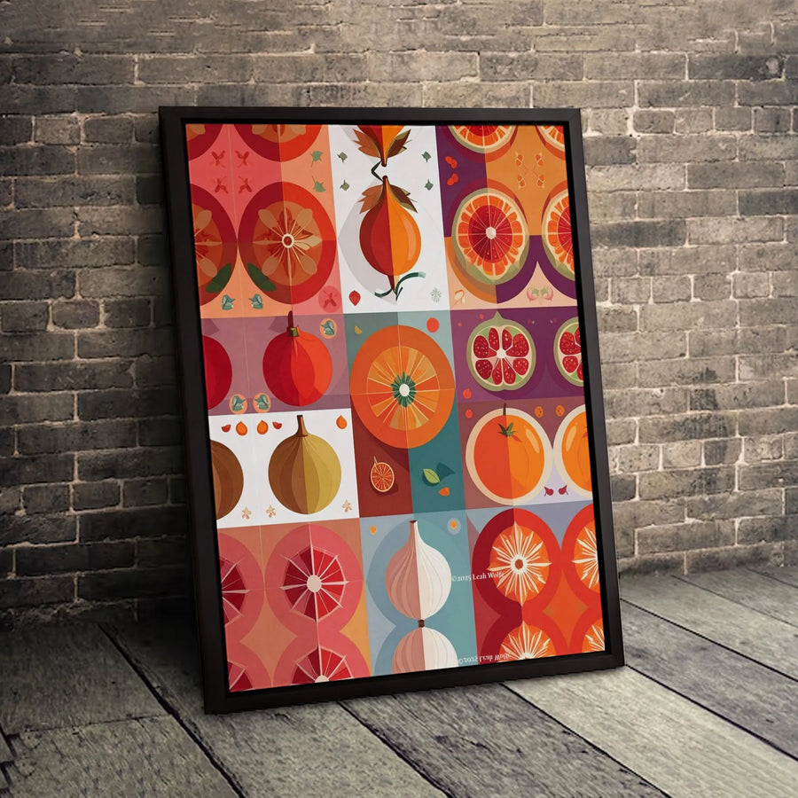 Citrus Fruit Wall Art | Geometric Mid Century Modern Kitchen Decor | Premium Fade-Resistant Canvas | Vibrant Foodie Gift for Home Office
