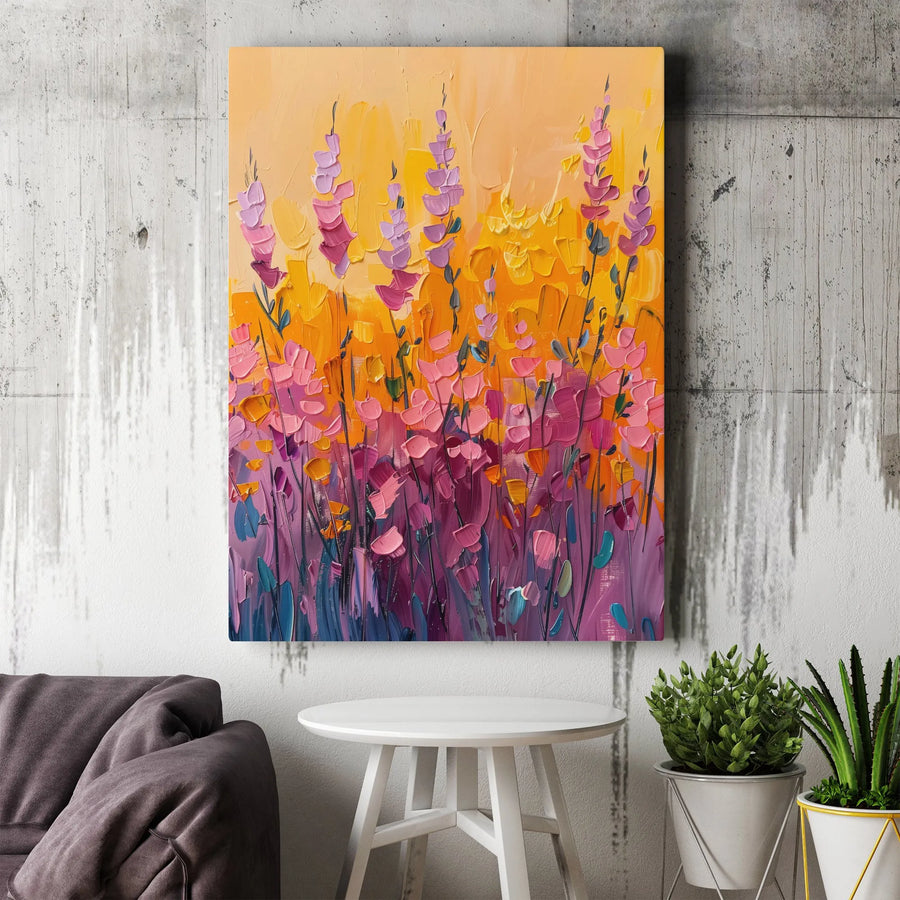 Abstract Wildflower Field Canvas Wall Art | Textured Impasto Floral Print | Premium Gallery-Wrapped 1.25" Profile | Vibrant Home Decor Gift