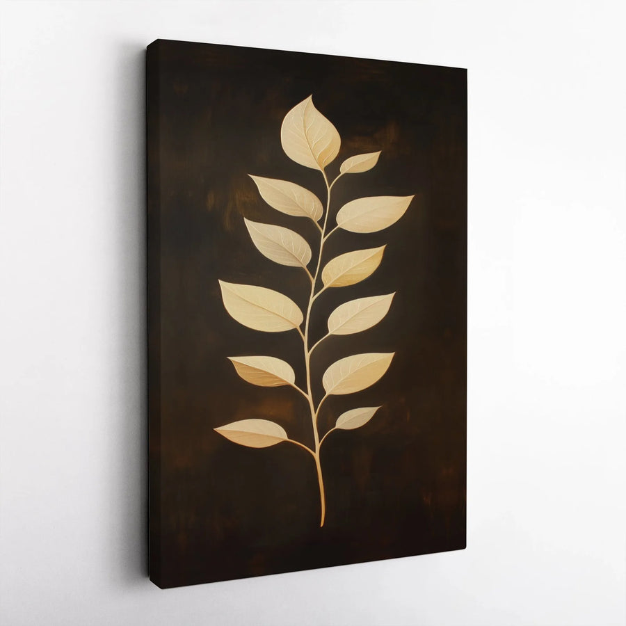 Golden Leaf Wall Art | Minimalist Botanical Gold Stem Canvas Print | Premium Gallery-Quality Decor | Modern Home and Office Gift