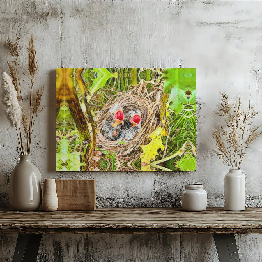 Baby Birds in Nest Canvas Wall Art | Painterly Wildlife Print | Premium Fade-Resistant Canvas | Nursery Decor & Nature Lover Gift