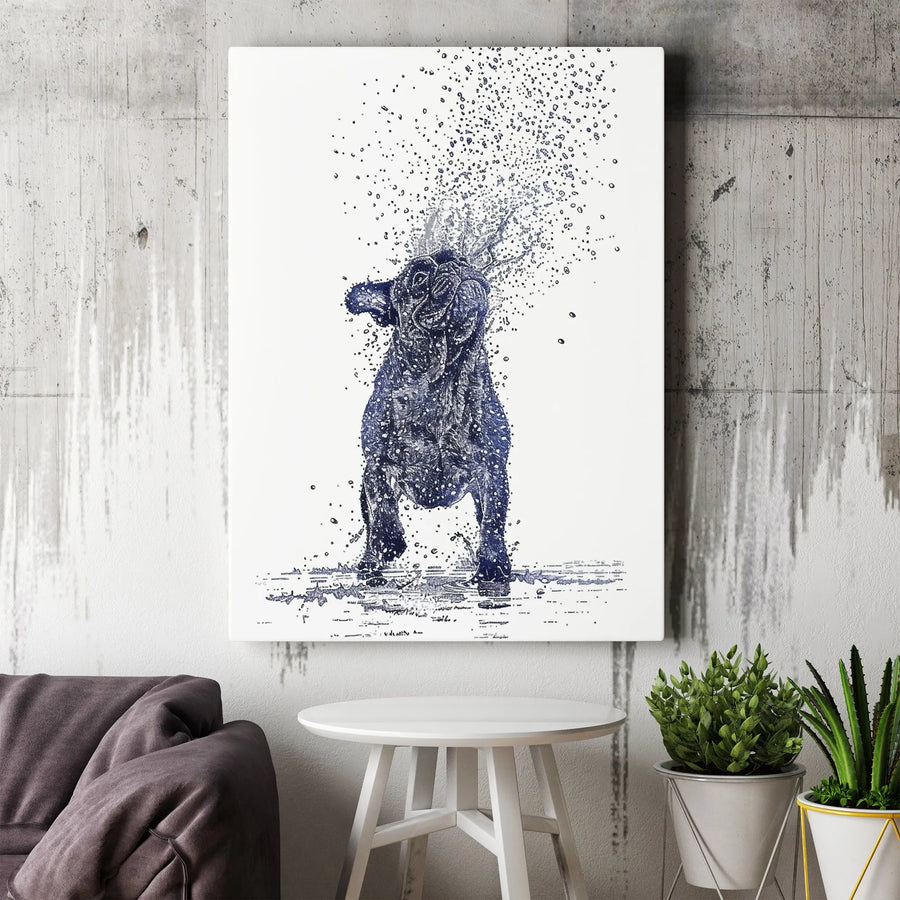 French Bulldog Canvas Wall Art | Wet Dog Splashing Water Sketch | Premium Gallery Wrap Decor | Unique Gift for Dog Lovers