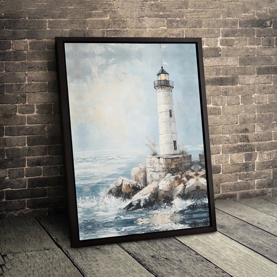 Lighthouse Canvas Wall Art | Coastal Seascape Oil Painting Style | Premium 1.25-Inch Gallery Wrap | Nautical Home Decor Gift for Beach Lovers
