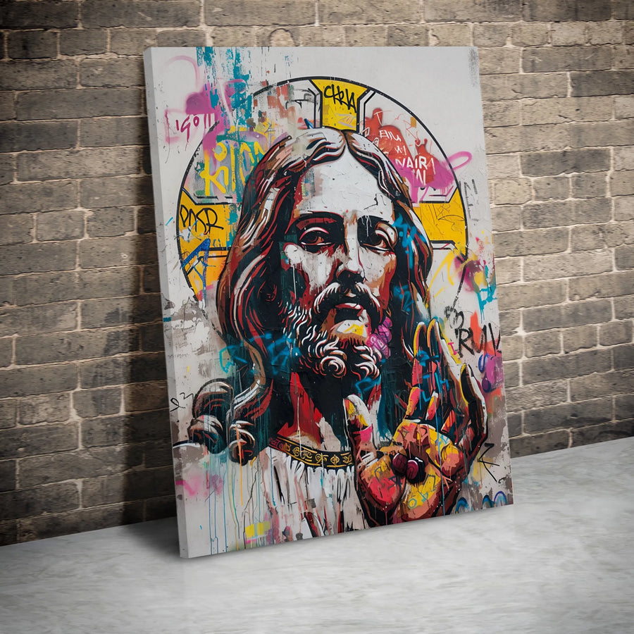 Jesus Street Art Canvas Print | Modern Graffiti Religious Wall Decor | Premium Stretched Gallery Wrap | Inspirational Christian Gift for Home
