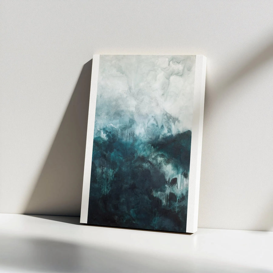 Moody Abstract Ocean Vertical Canvas | Stormy Seascape Watercolor Painting | Premium Gallery Wrapped Canvas | Modern Living Room Decor Gift