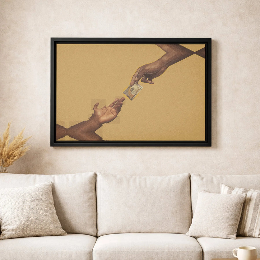 Money Exchange Hands Canvas Wall Art | Glitch Effect Aesthetic Decor | 1.25-Inch Premium Gallery Wrap | Modern Office or Home Interior Gift