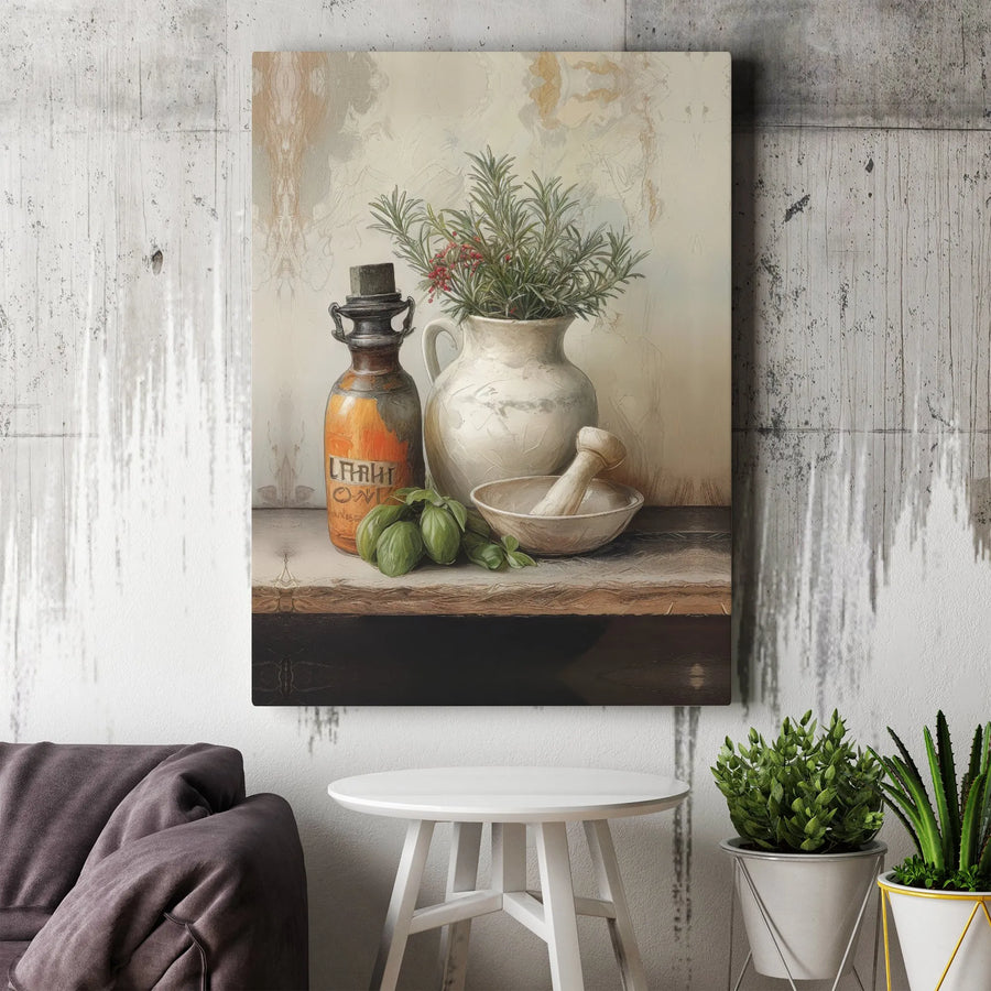 Apothecary Still Life Canvas Wall Art | Vintage Herb Garden Decor | Premium Gallery Wrap Print | Kitchen and Home Office Botanical Gift