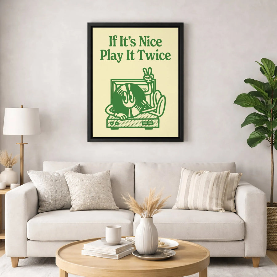If It's Nice Play It Twice Canvas Print | Retro Vinyl Record Music Decor | Premium Gallery Wrap Wall Art | Music Lover Gift For Home Office