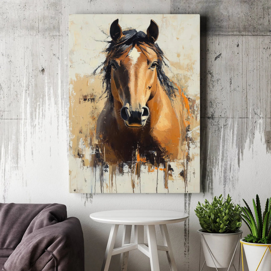 Brown Horse Canvas Wall Art | Abstract Equine Portrait | Premium Fade-Resistant Gallery Print | Rustic Modern Farmhouse Home Decor Gift