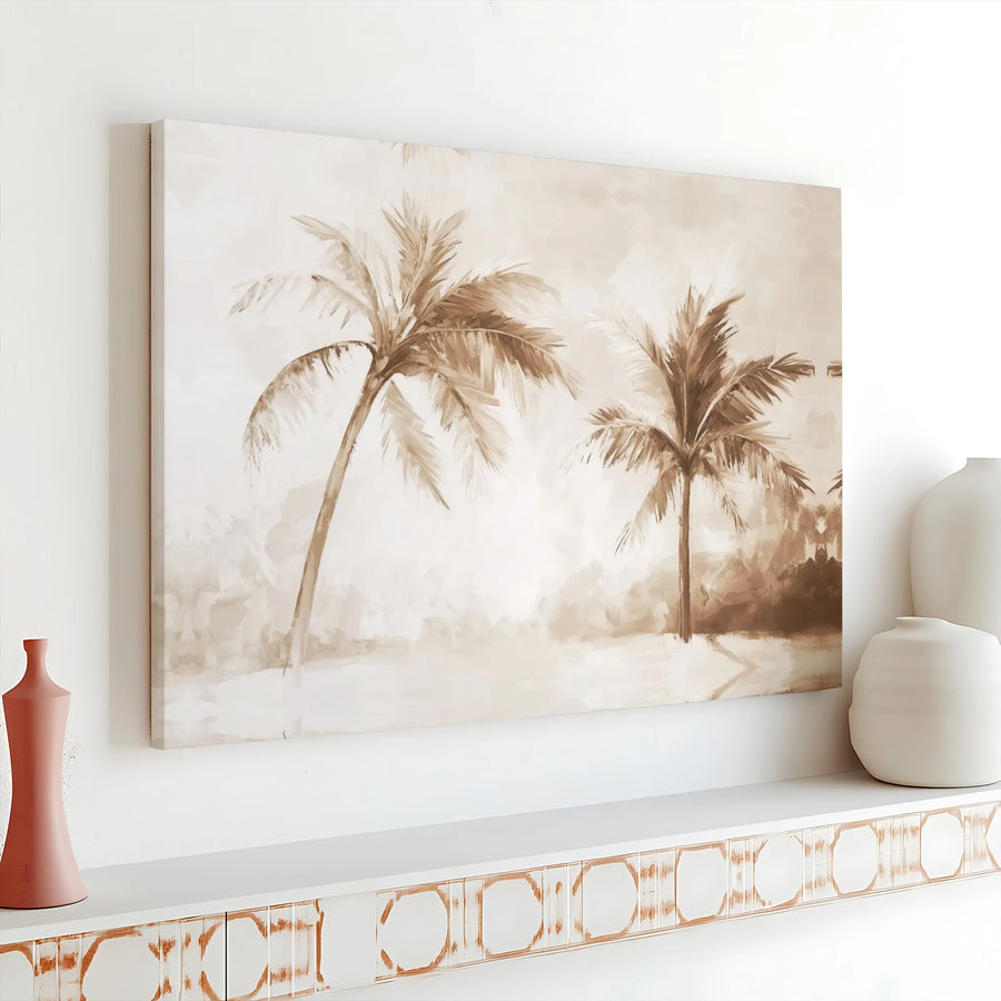 Palm Tree Canvas Wall Art | Sepia Abstract Tropical Landscape | 1.25 Inch Gallery Wrap | Modern Coastal Home Decor Gift