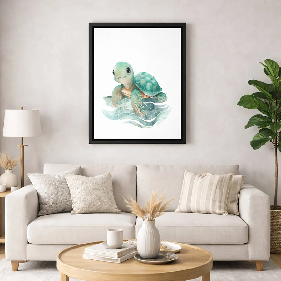 Baby Sea Turtle Canvas Wall Art | Cute Watercolor Ocean Animal Print | Premium Gallery-Wrapped 1.25" Profile | Nursery Decor Gift for Kids