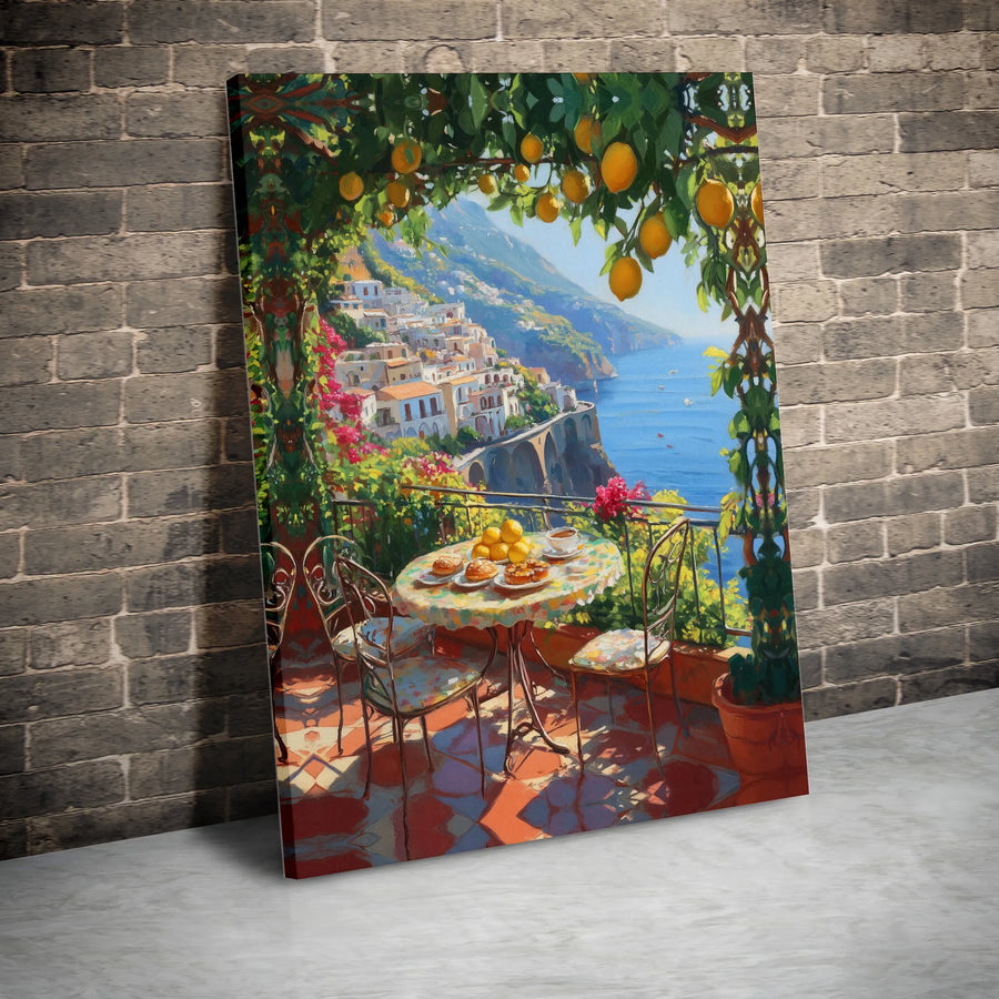 Amalfi Coast Wall Art | Mediterranean Sea Balcony Print | Premium 1.25-Inch Gallery Wrapped Canvas | Coastal Italian Home Decor Gift