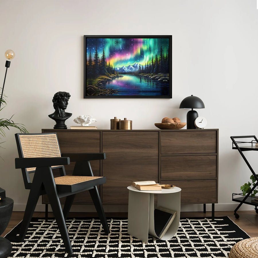 Aurora Borealis Canvas Wall Art | Northern Lights Mountain Lake Print | 1.25 Inch Premium Gallery Wrap | Nature Home Decor Gift for Nature Lovers